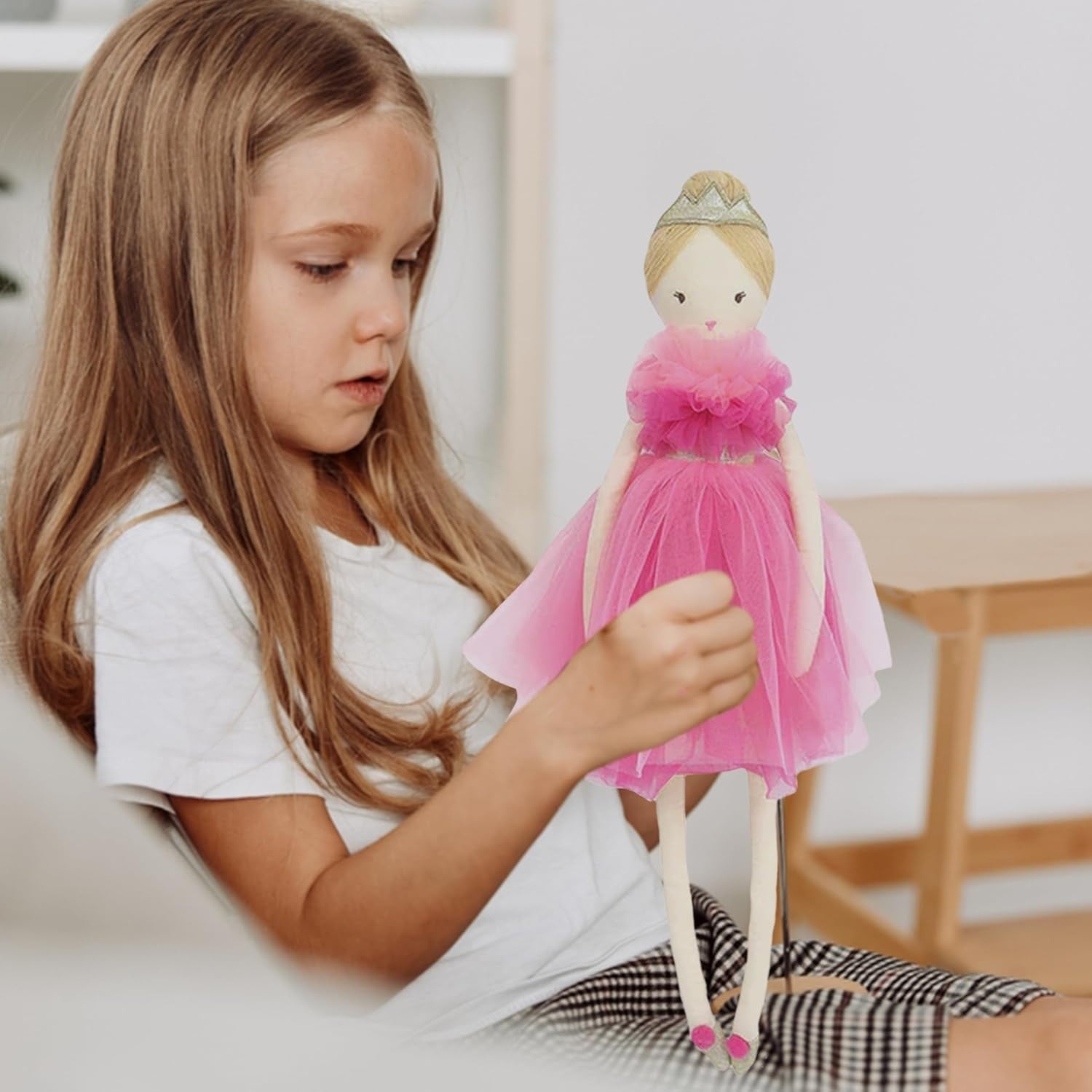 22” Plush Princess Doll Soft Tulle Dress Crown Cute Gift