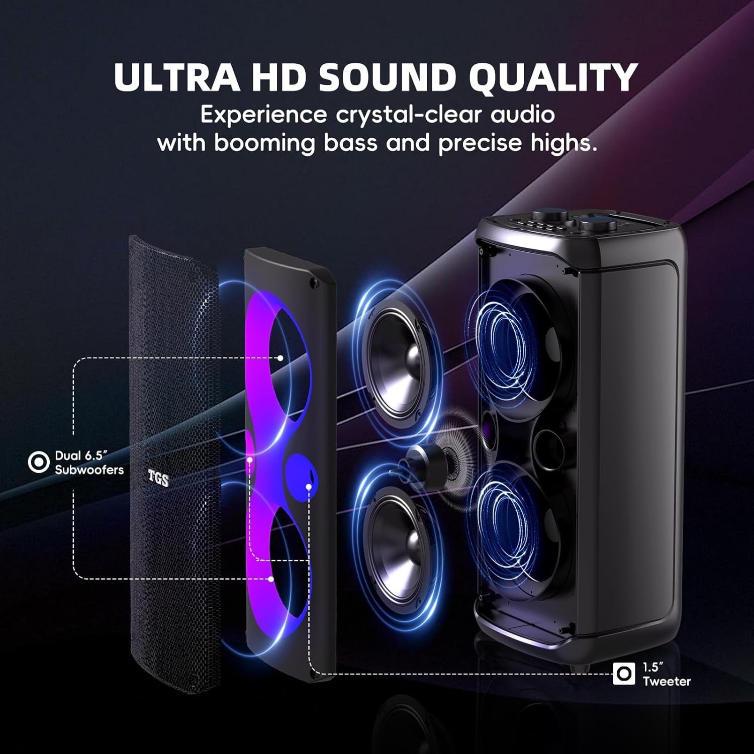 TGS 6.5" Dual Mic Karaoke Machine 400W LED Party Speaker Bluetooth