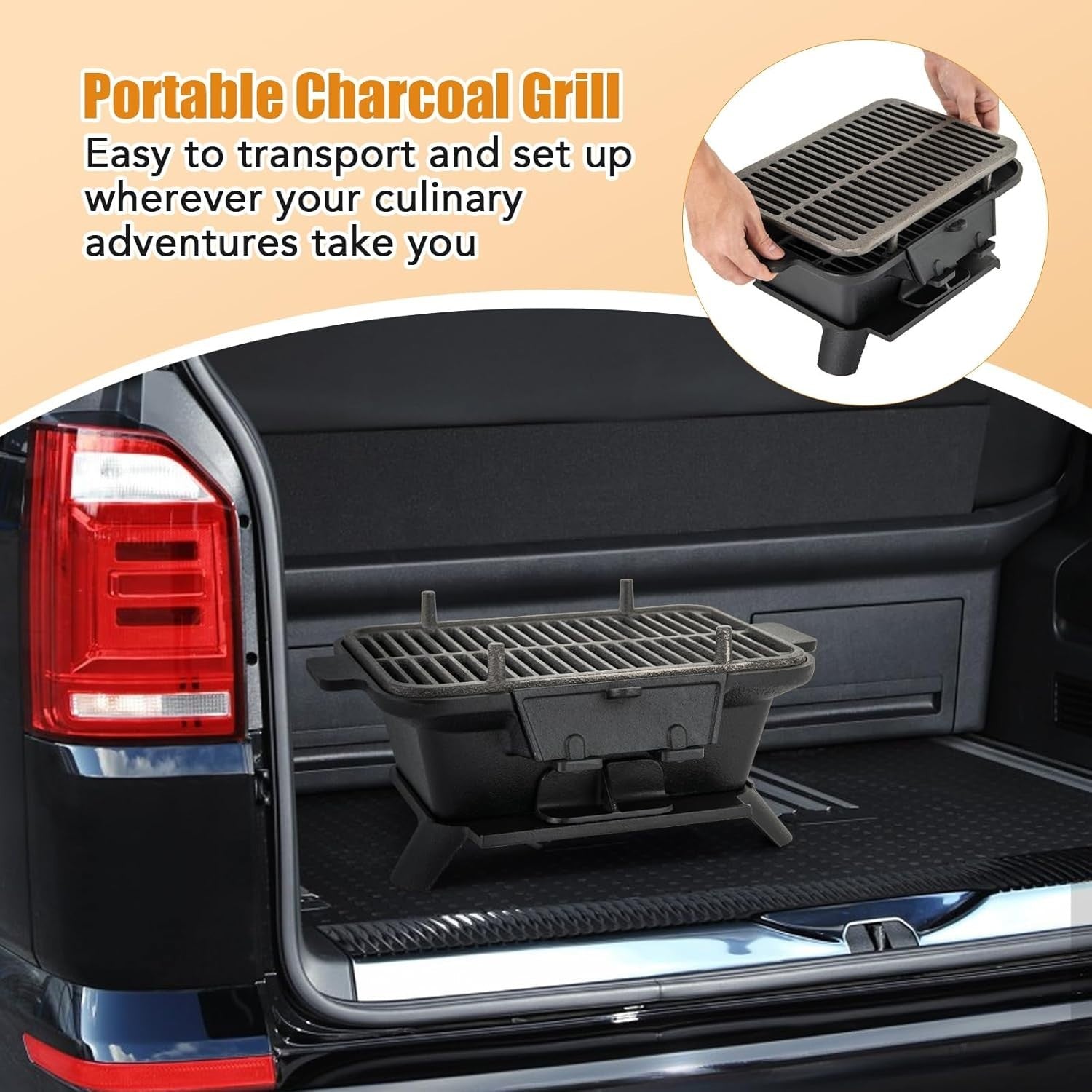 Portable Cast Iron Hibachi BBQ Grill Charcoal Stove Double Sided Grate Outdoor