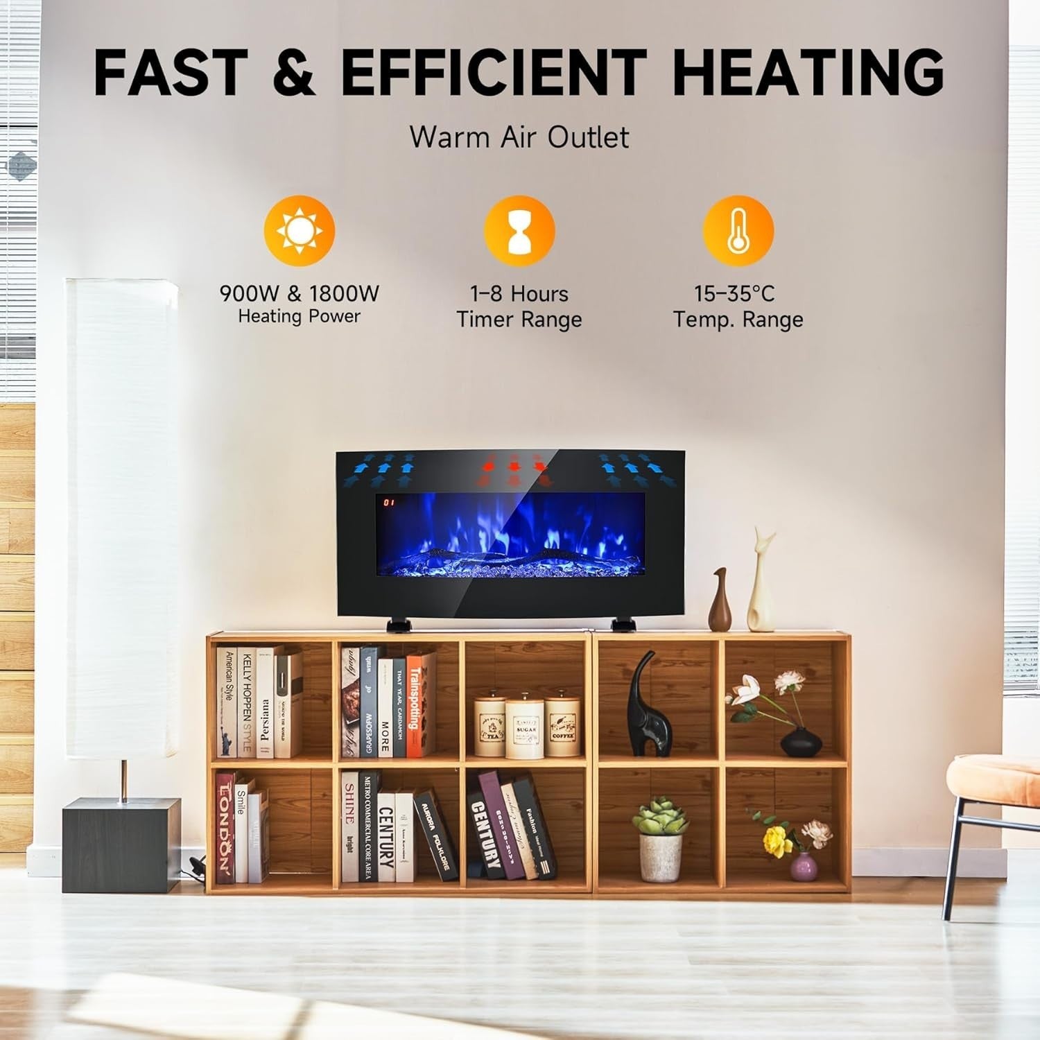 Curved Electric Fireplace Wall Mount or Freestanding 10 Flame Heater