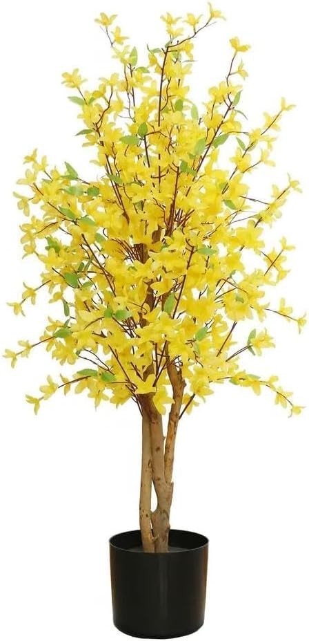 Yellow Artificial Flower Tree 60cm Realistic Silk Blossom Plant Home Decoration