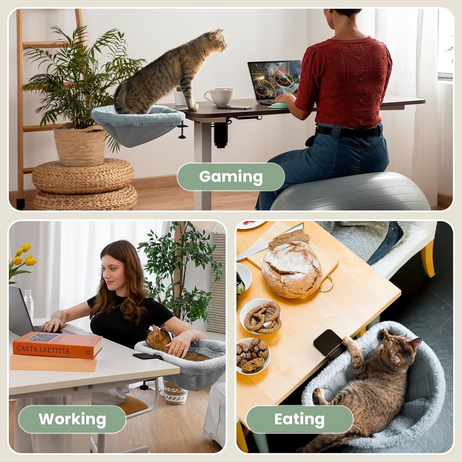 Foldable Desk Cat Bed Space Saving Cat Hammock Faux Fur Perch