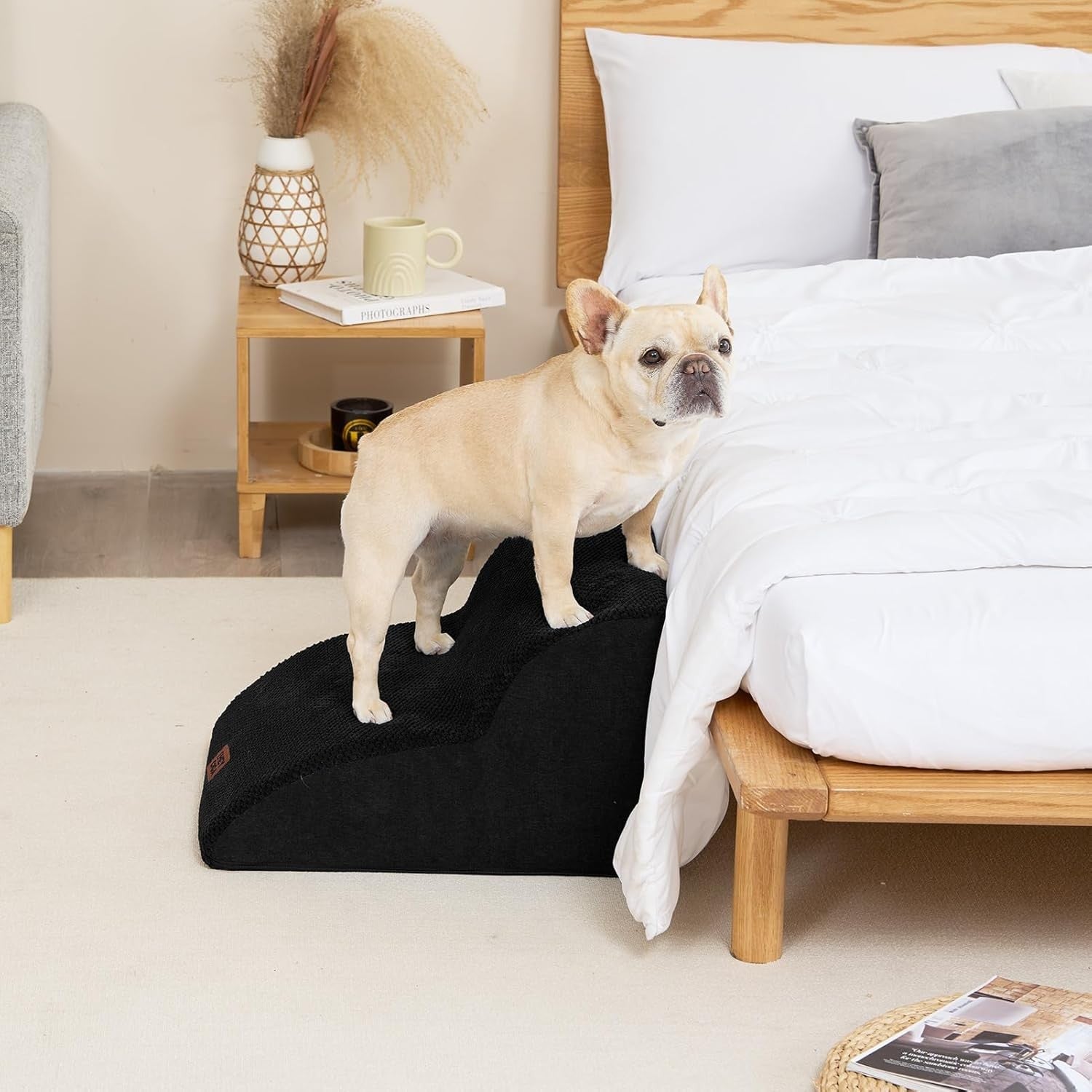 2 Step Dog Stairs for Sofa Non Slip Foam Pet Steps Washable Black