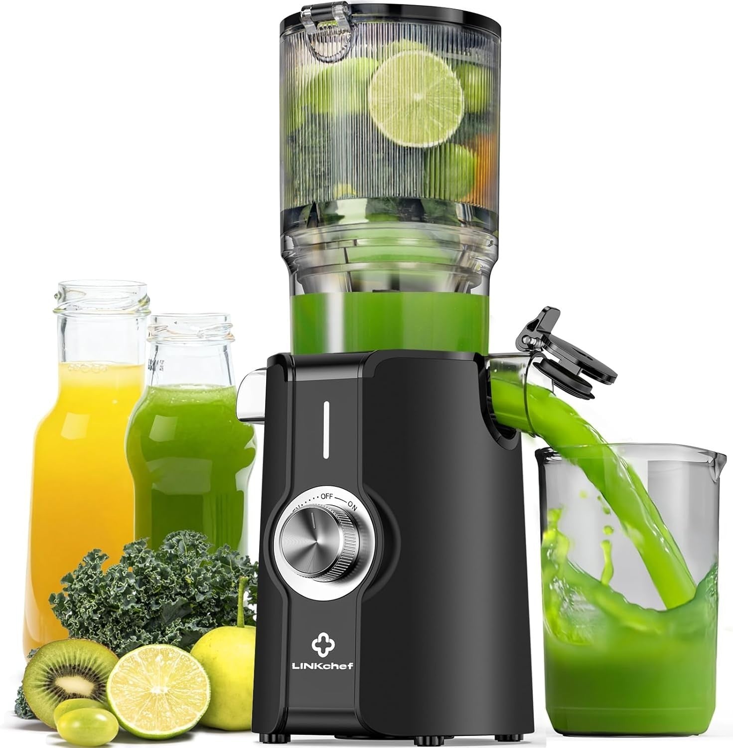 Cold Press Juicer 4.35in Wide Chute Whole Fruit Slow 200W High Yield