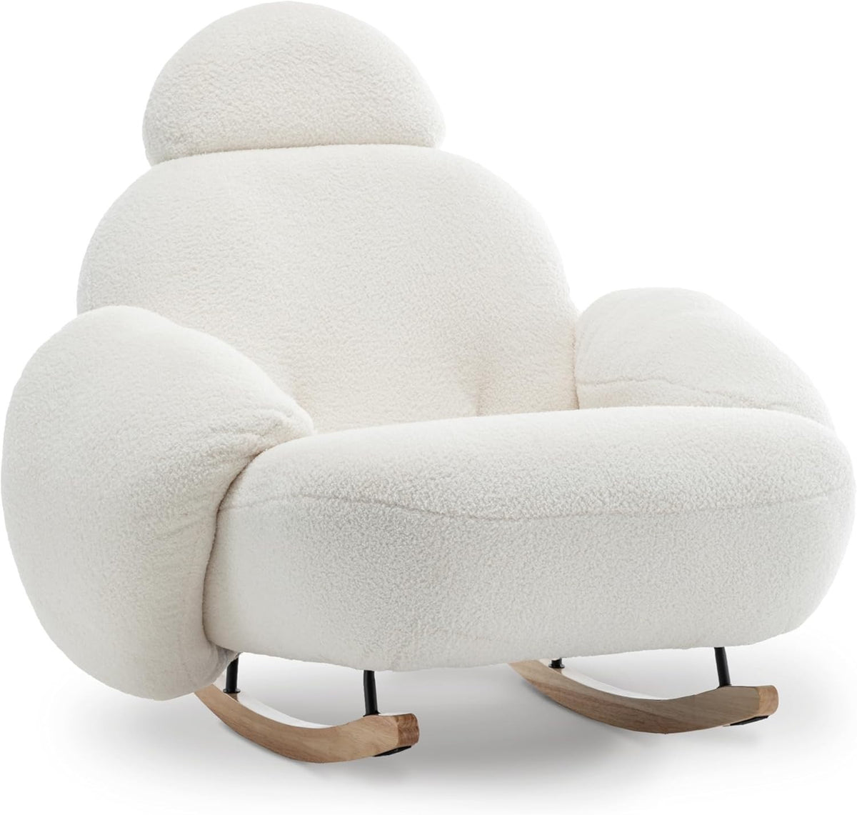 Large White Boucle Rocking Chair with Solid Wood Frame & Plush Comfort