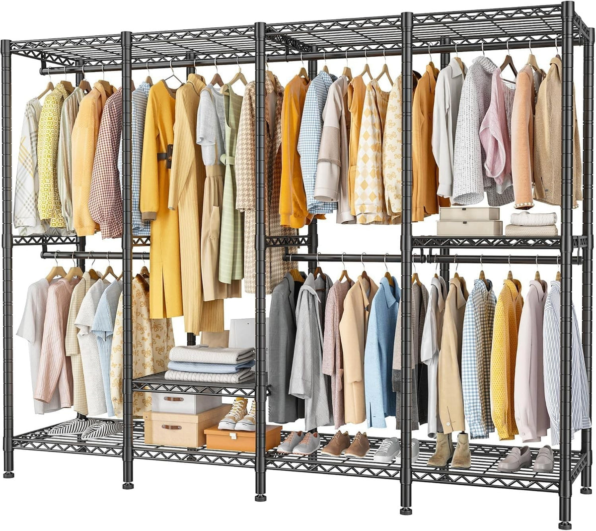 500KG Heavy Duty Clothes Rail with Adjustable Shelves – Black