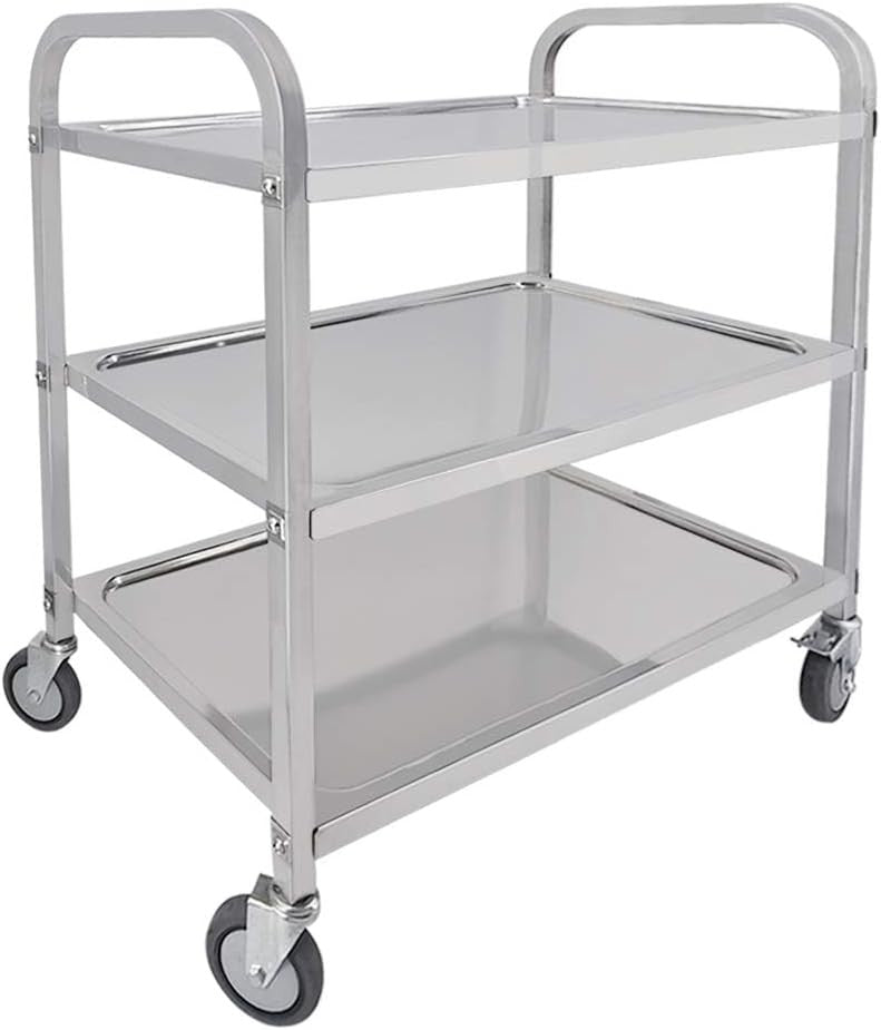 Stainless Steel Kitchen Trolley 3 Tier Utility Serving Cart Locking