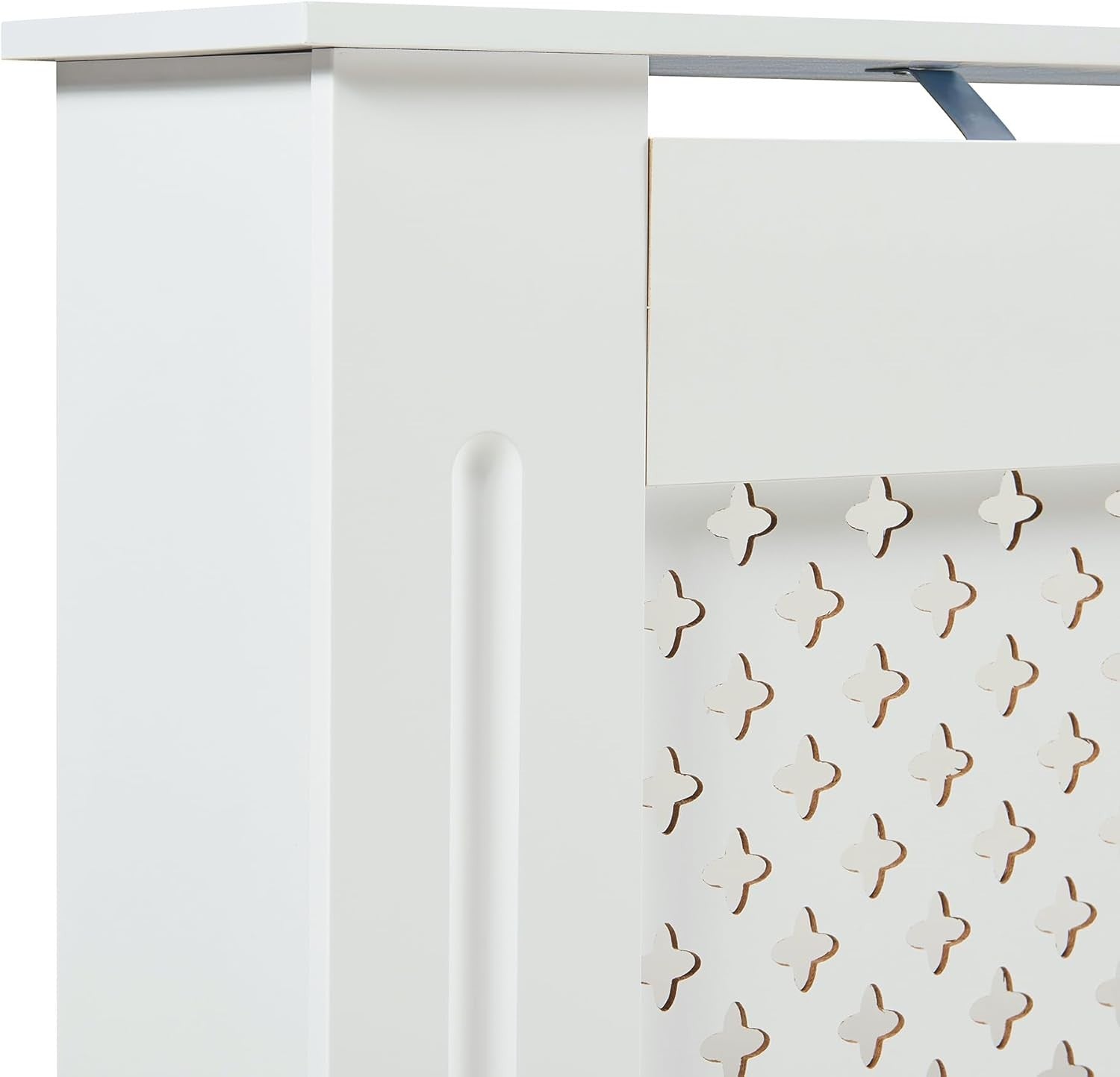 Medium White Radiator Cover 112cm Diamond Design MDF Cabinet for Living Room
