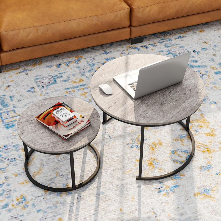 Space Saving Nesting Coffee Table Set Metal Legs Black/Grey End Side Desk
