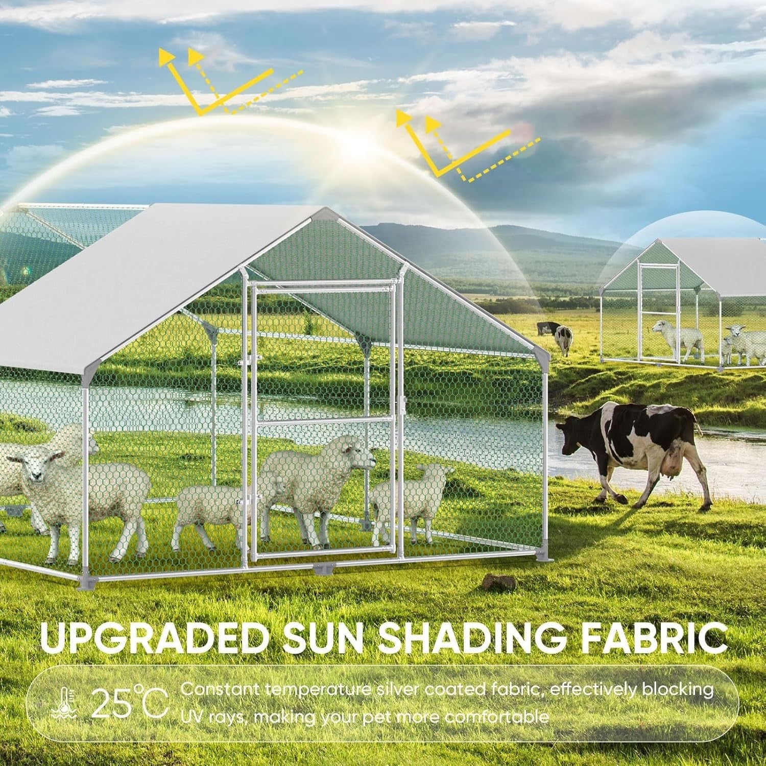 Extra Large Walk In Chicken Coop 6x3x2m Galvanised Run PE Roof