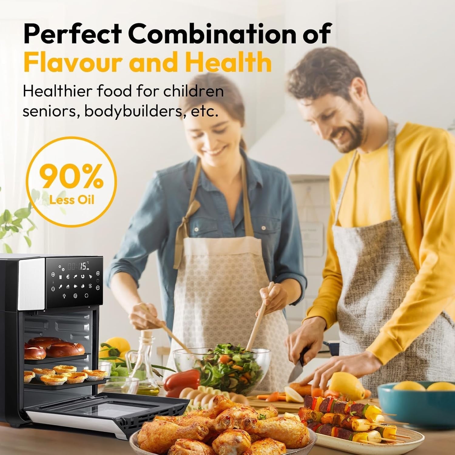 15L Air Fryer Oven Rotisserie 10-in-1 Touchscreen 1800W Window Light XXL
