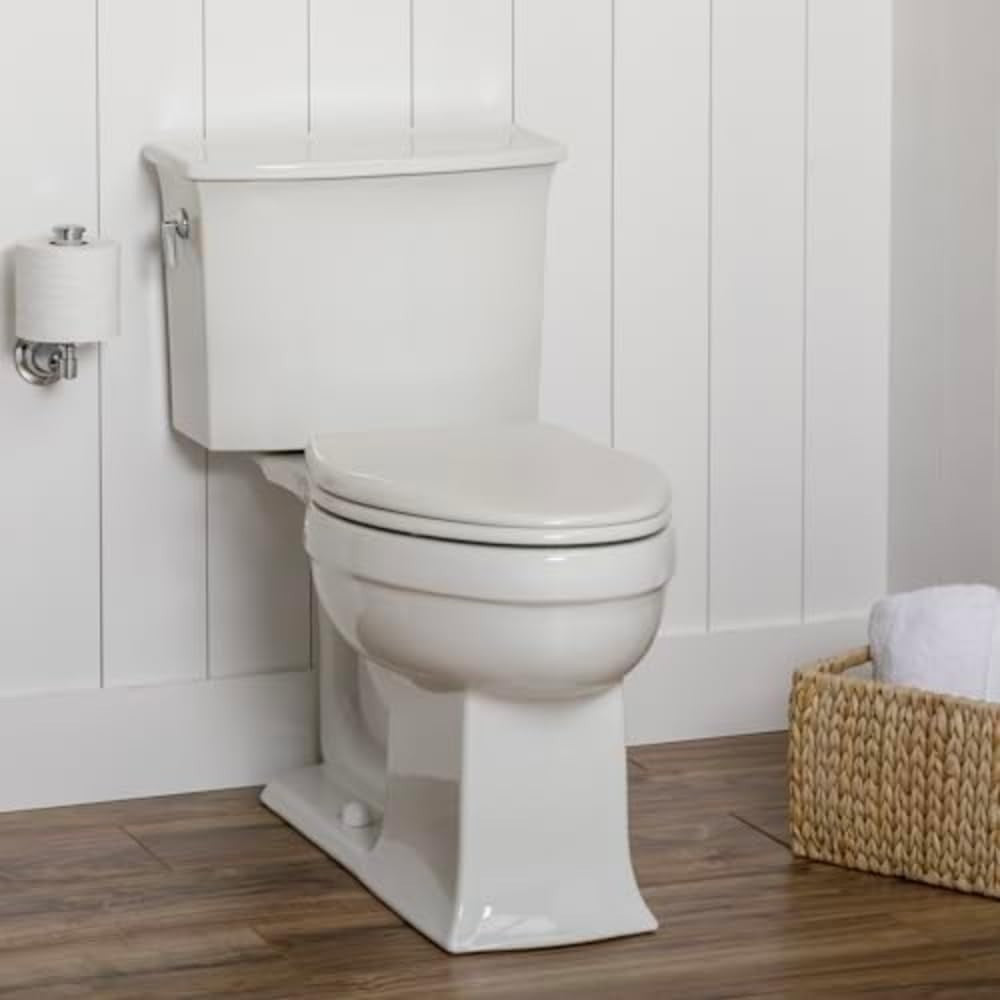Round Toilet Seat White Enameled Wood Soft Close Chrome Hinges