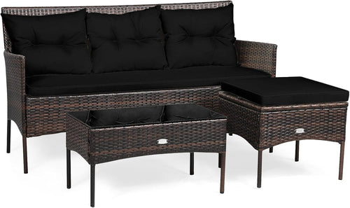 Rattan Garden Sofa Set 4 Seater Outdoor Patio Furniture w/ Ottoman Table