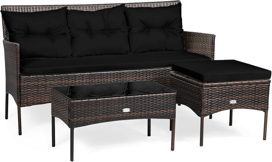 Rattan Garden Sofa Set 4 Seater Outdoor Patio Furniture w/ Ottoman Table