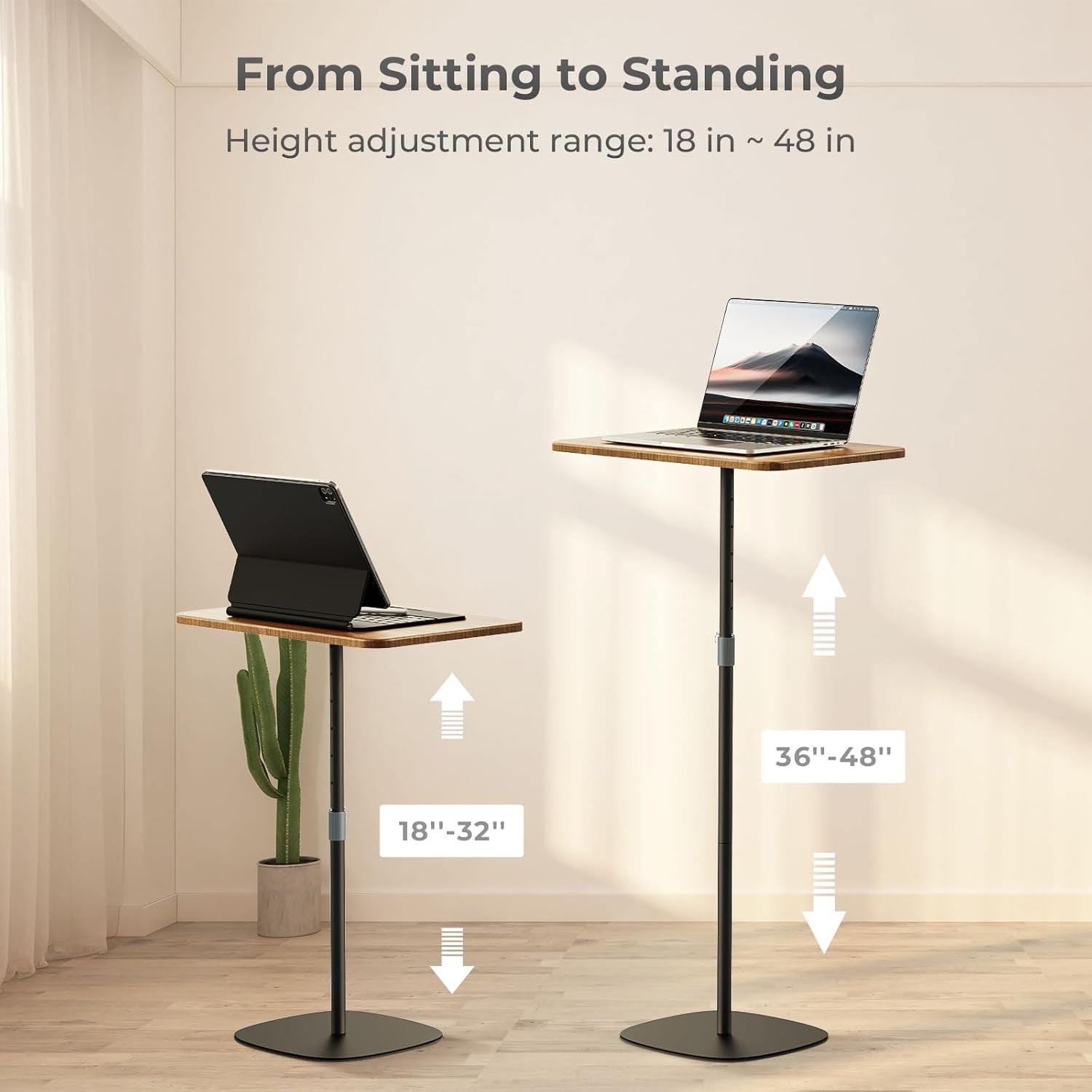 Portable Laptop Stand Height Adjustable Bedside Sofa Standing Desk Black
