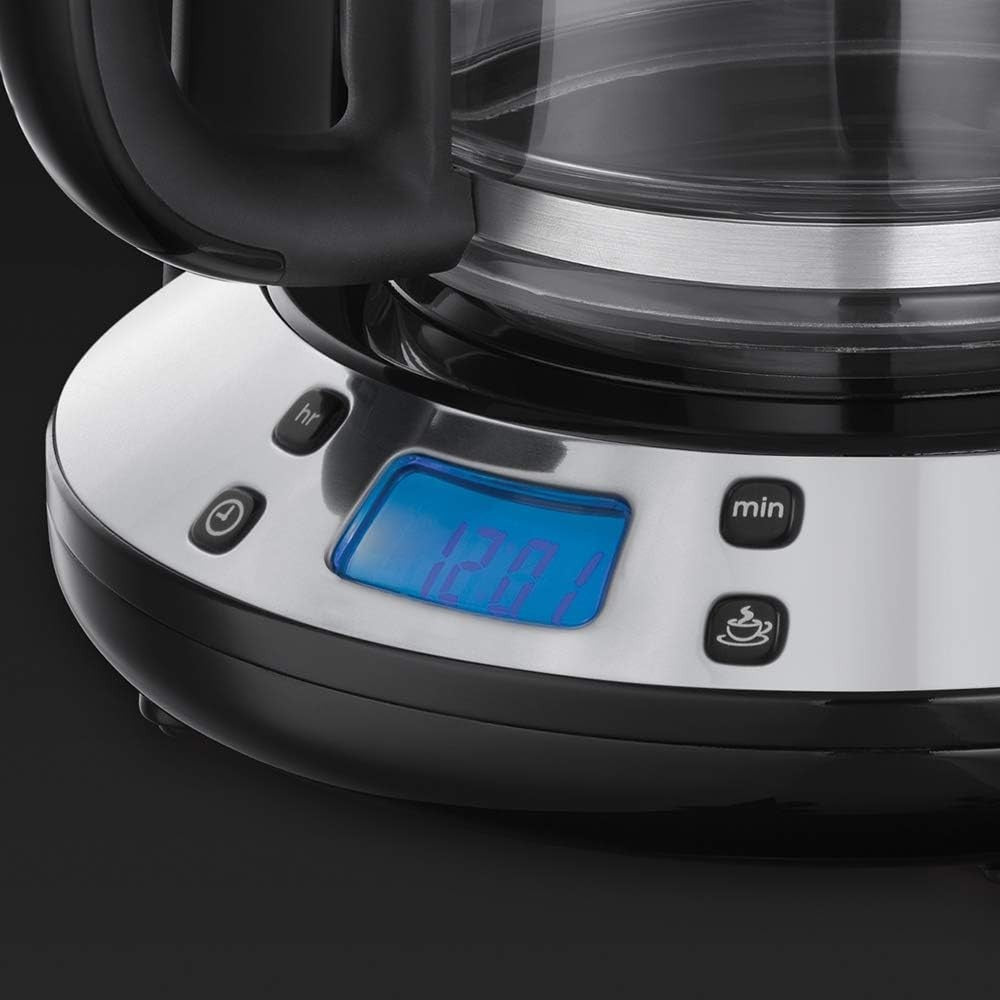 Programmable 1.25L Filter Coffee Maker 1100W Keep Warm Timer Glass Jug Black