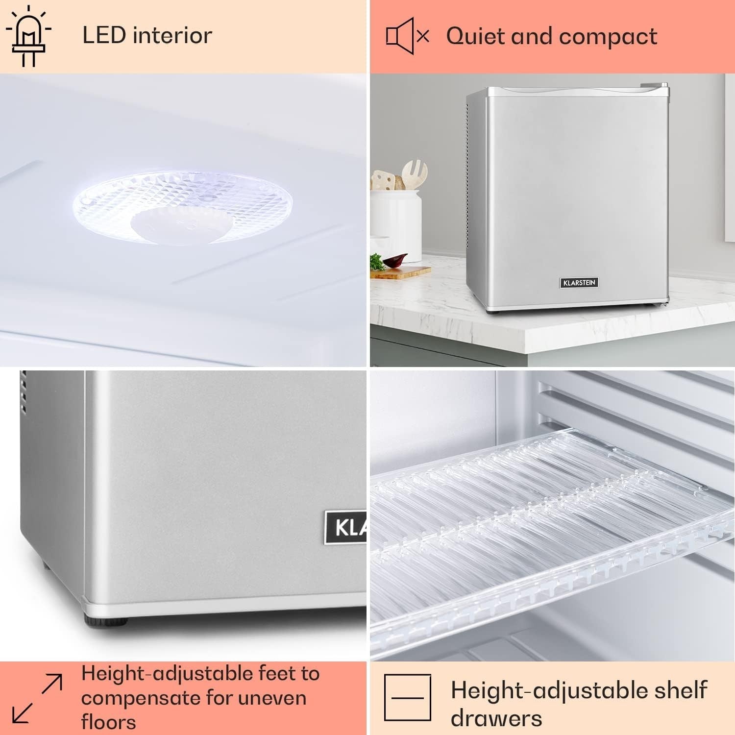 30L Mini Fridge Silver Portable Cooler and Drinks Fridge Adjustable Shelves