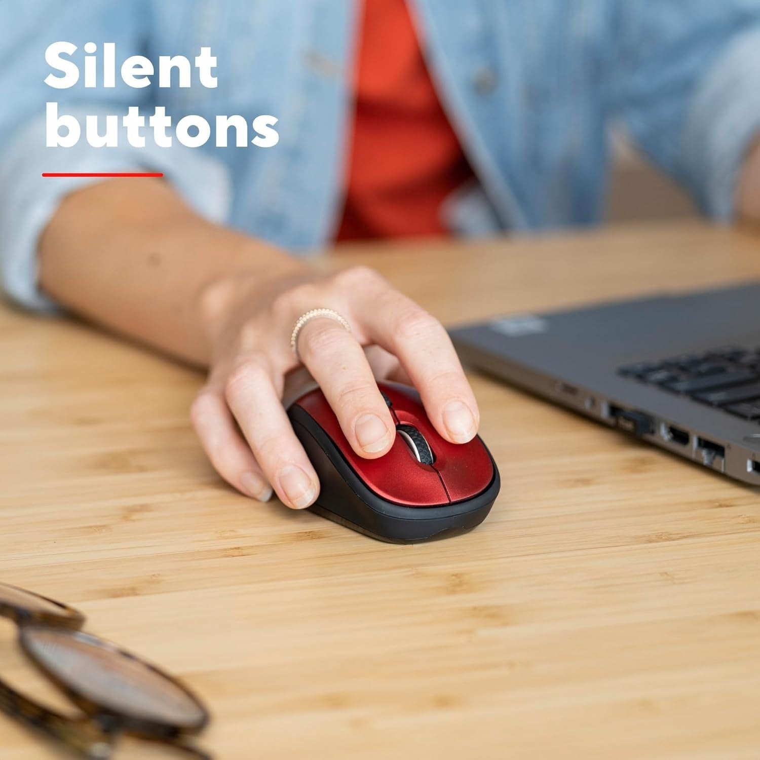 Red Silent Wireless Mouse 1600 DPI Compact USB Receiver Home Office Laptop