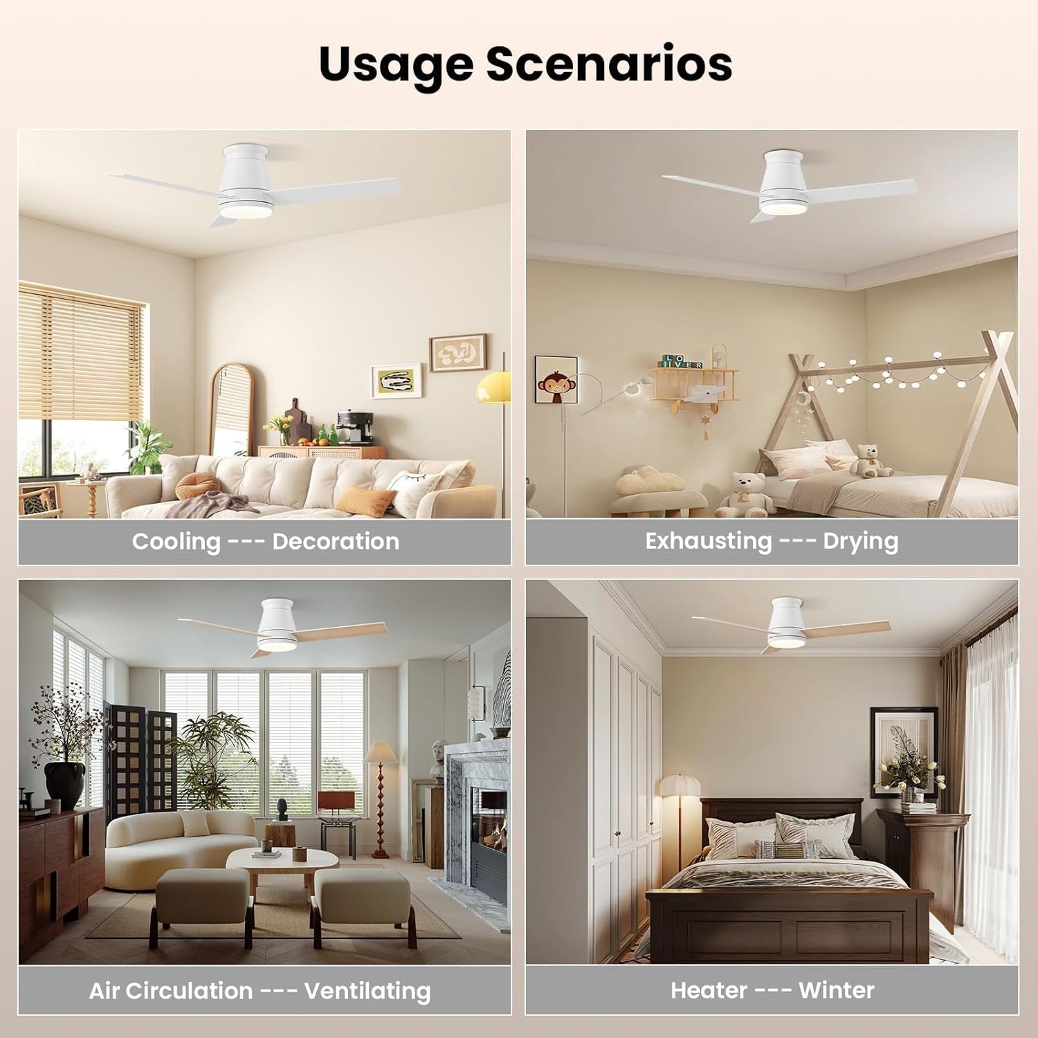 CJOY 42" Ceiling Fan with Lights 6 Speeds Dimmable LED White