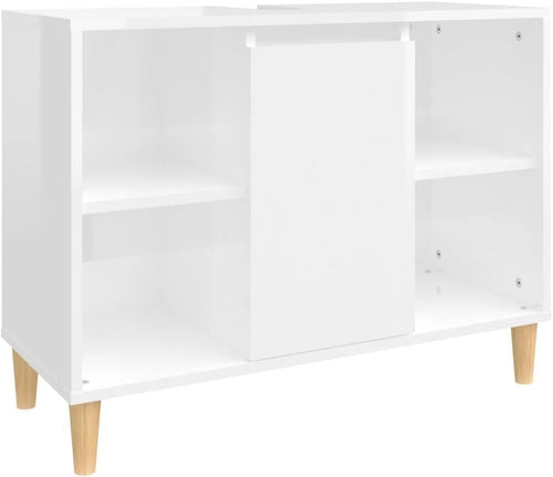 High Gloss White Bathroom Vanity Cabinet with Door & Shelves | Modern Under Sink