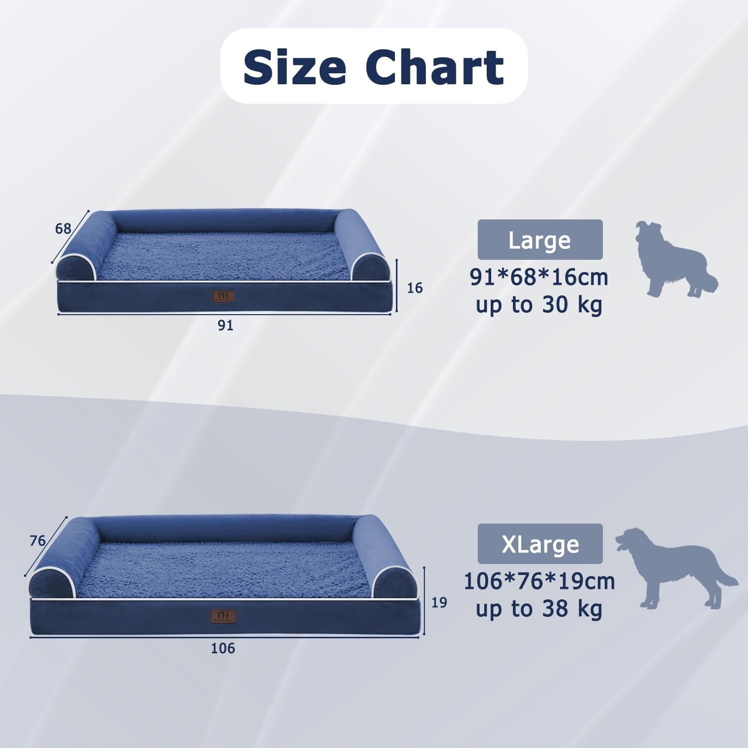 Large Orthopedic Dog Bed 91x68cm U-Shape Navy