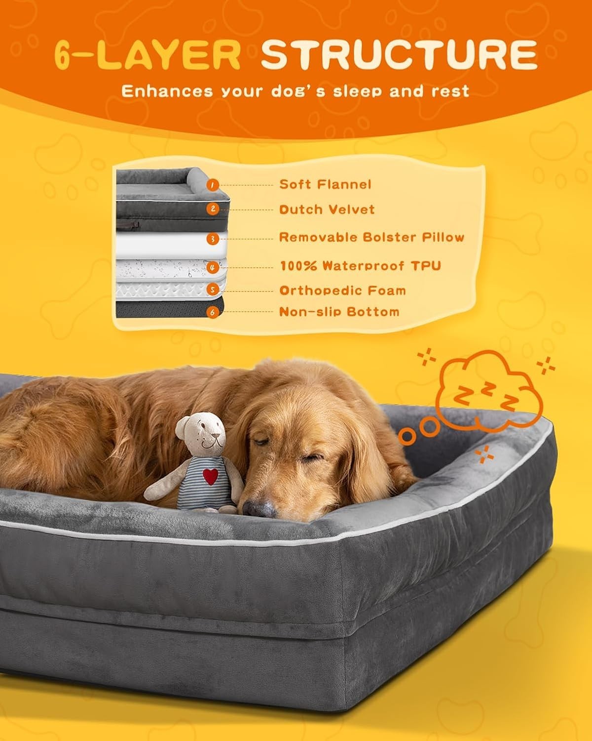XXL Orthopedic Dog Bed 137x91cm Waterproof Washable