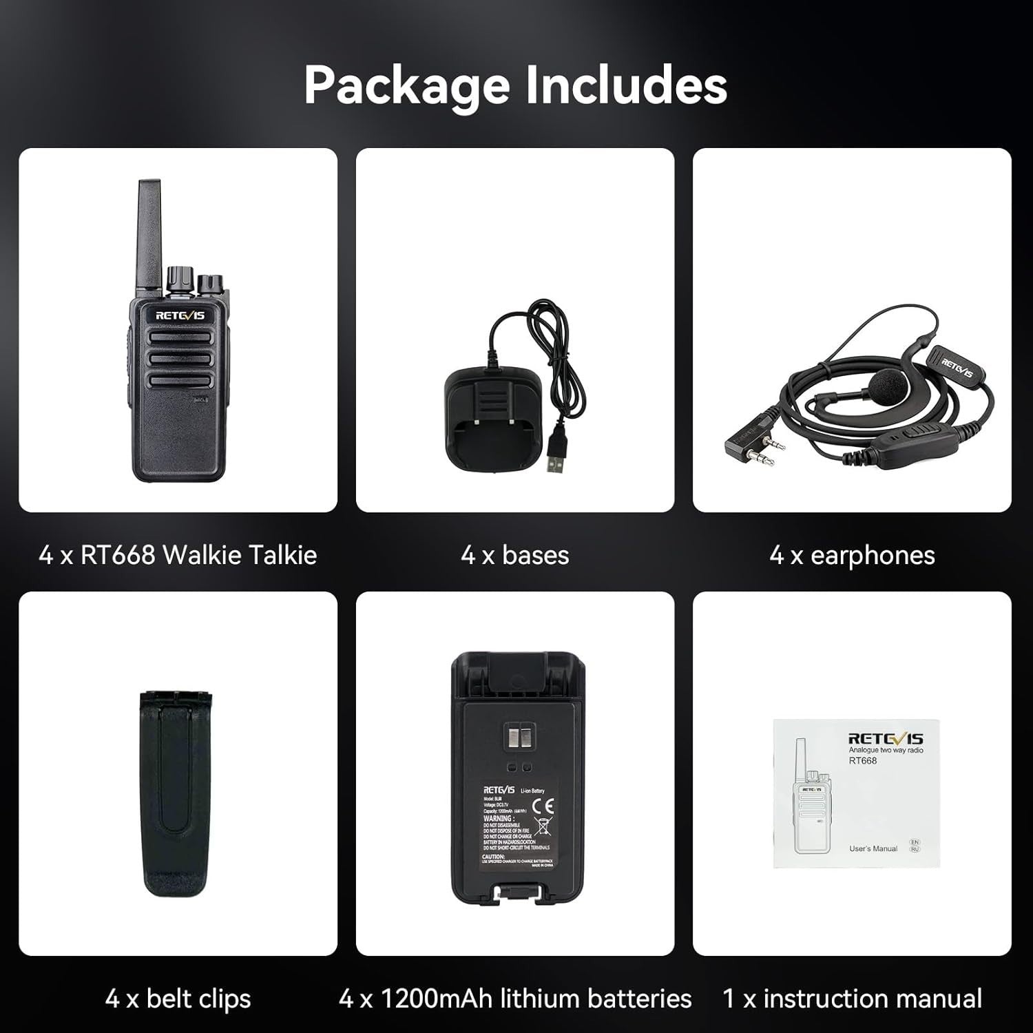 PMR446 Walkie Talkies 4 Pack Long Range Rechargeable Radio w Headset