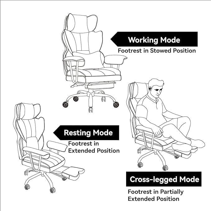 Executive Office Chair Big & Tall Faux Leather Desk Seat Lumbar Foot Rest UK Bla