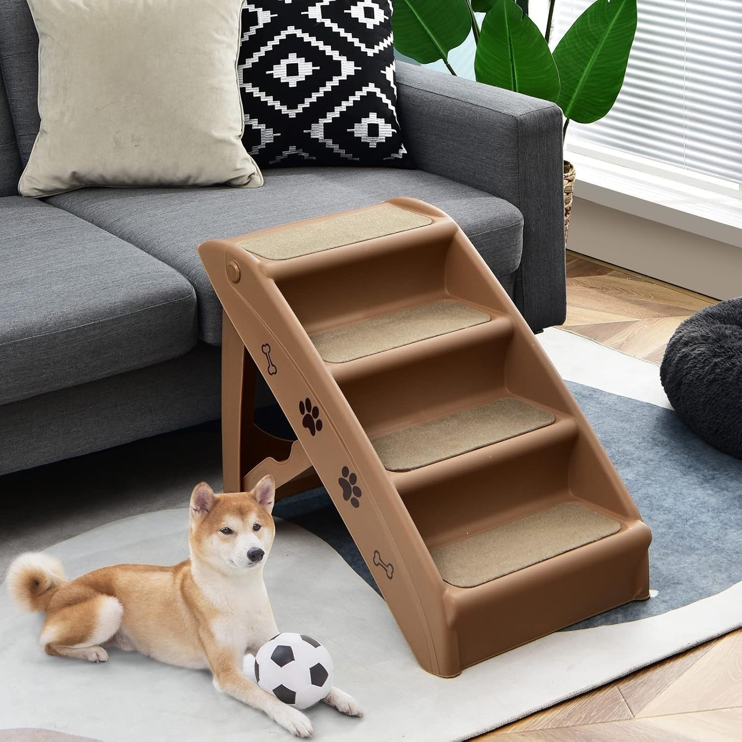 Foldable Portable Dog & Cat Pet Steps Non‑Slip Felt Pet Ramp for Couch Bed