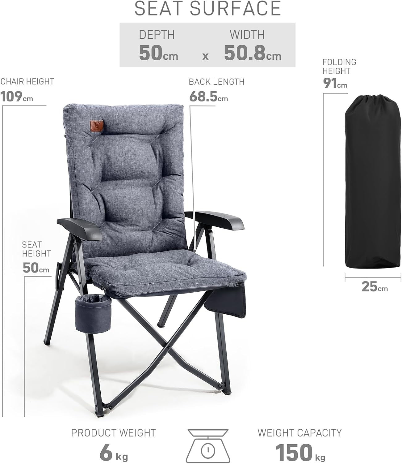 Heavy Duty Folding Camping Chair Padded High Back Cup Holder Recliner
