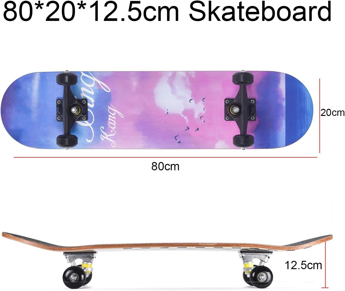 31" Maple Double Kick Skateboard Beginners Kids Teens Pink C w/ T-Tool Grip Deck