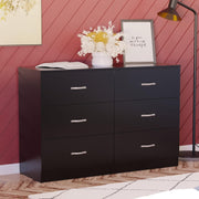 Black 6 Drawer Wide Chest Bedroom Storage Cabinet Unit Modern