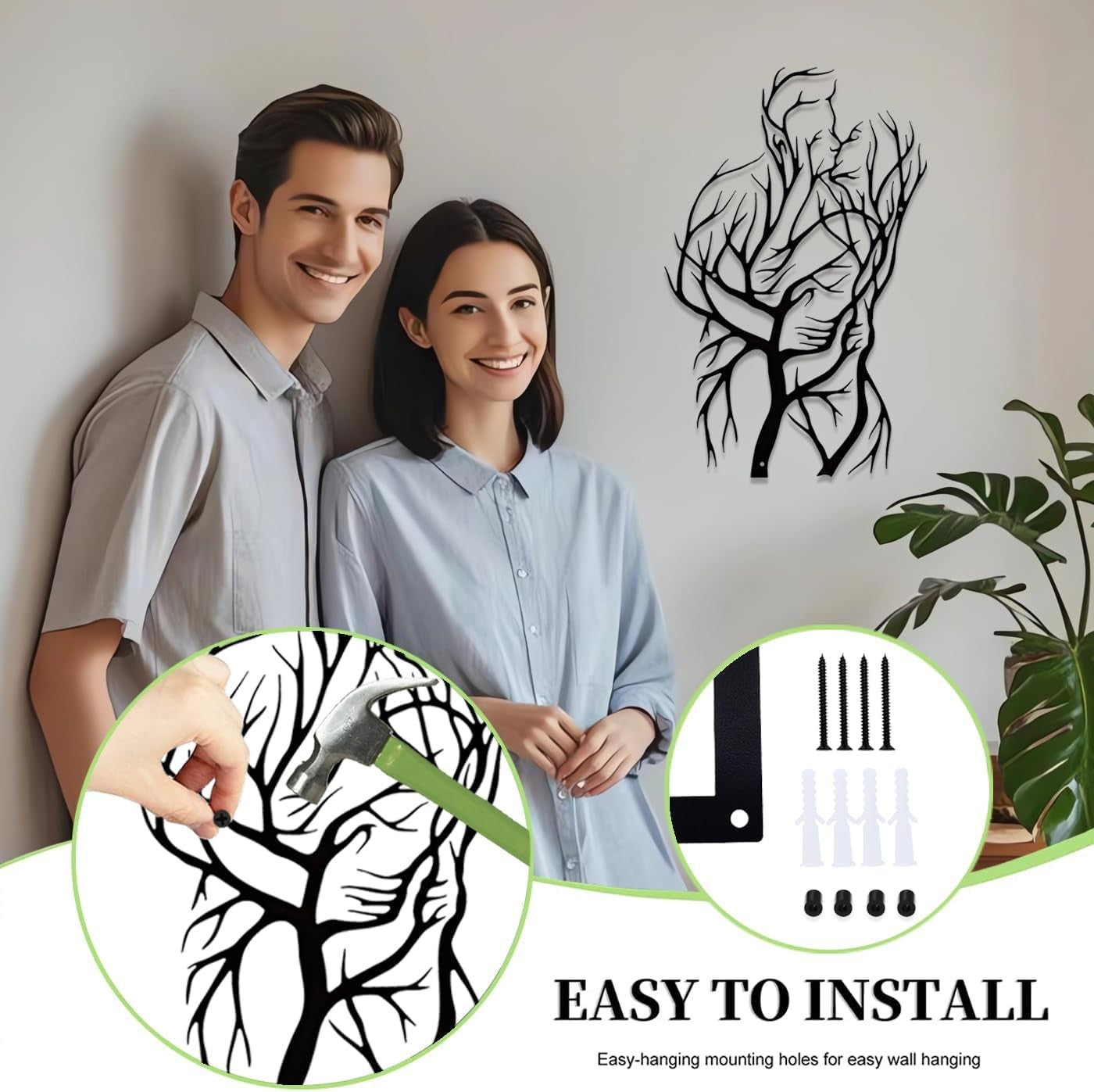 Metal Couple Tree of Life Wall Art Black Romantic