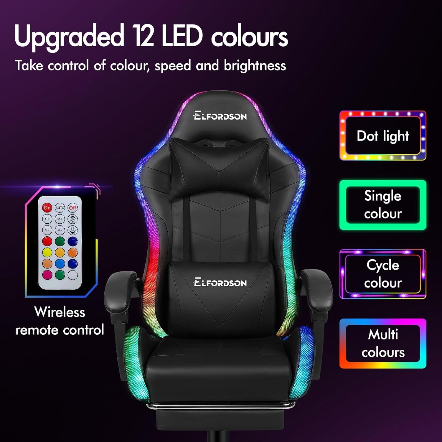 LED Gaming Chair Massage RGB Recliner with Footrest PU Leather