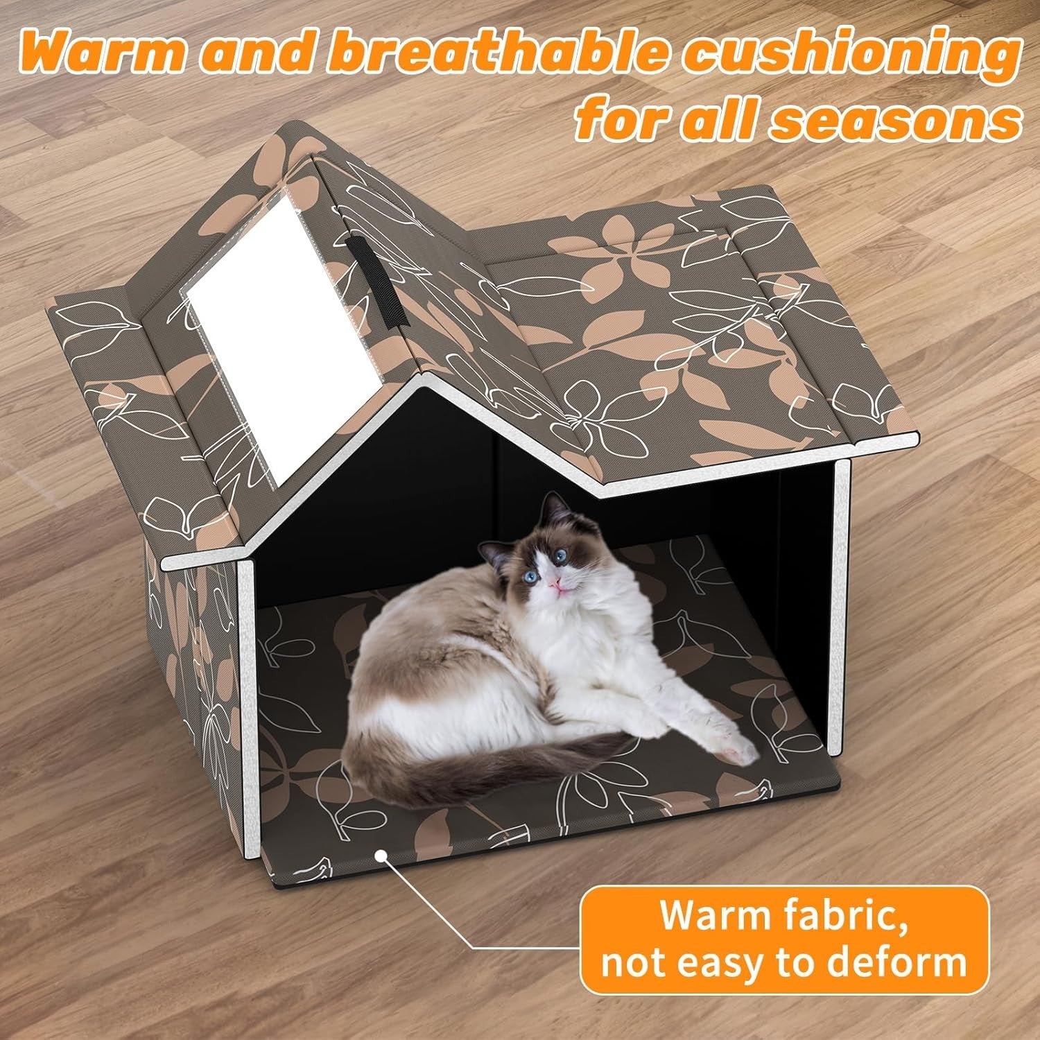 Waterproof Outdoor Cat House with Soft Mat, Foldable Winter Shelter 33x38x43cm