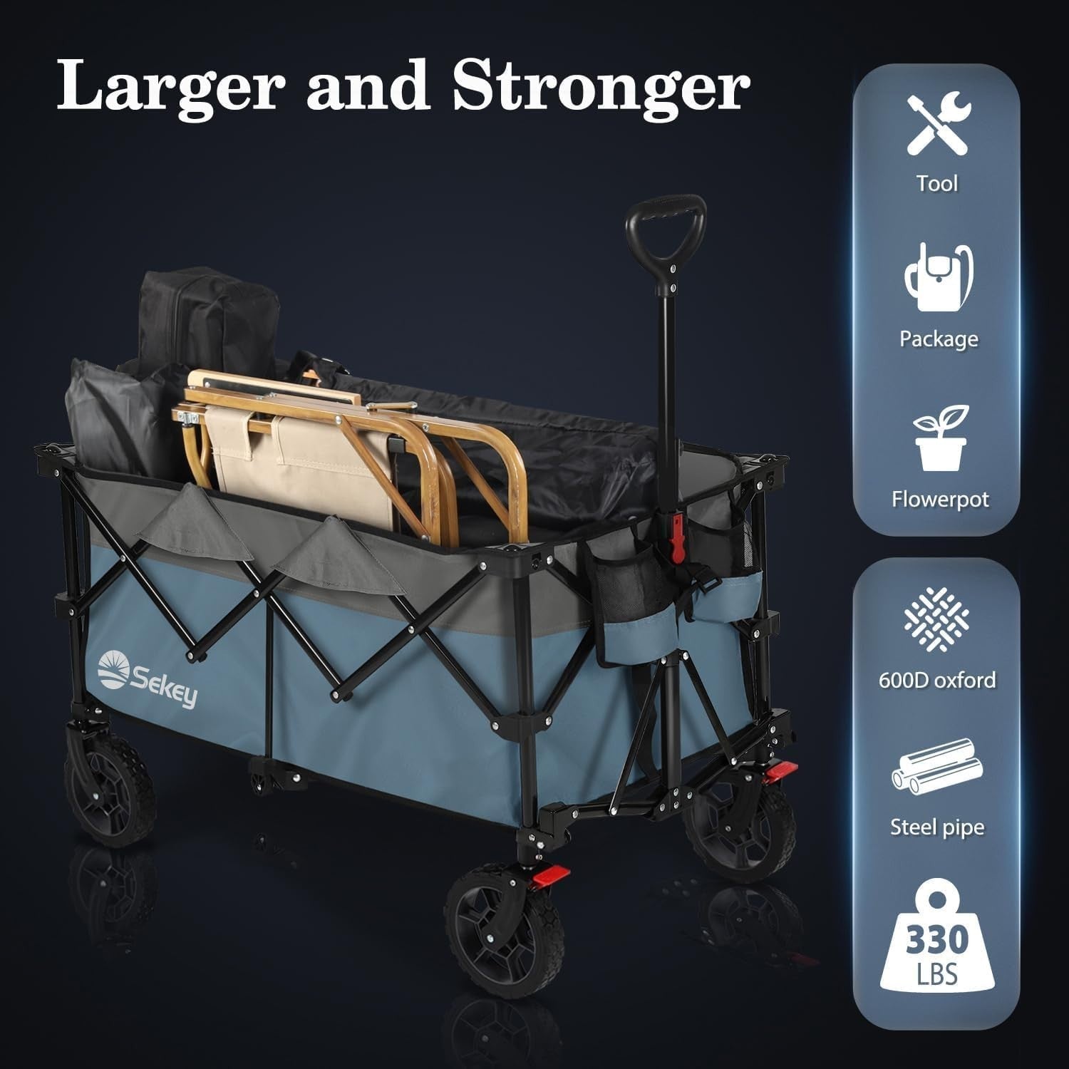 Blue Grey Heavy Duty 200L Folding Festival Trolley All-Terrain Wagon 150kg Load