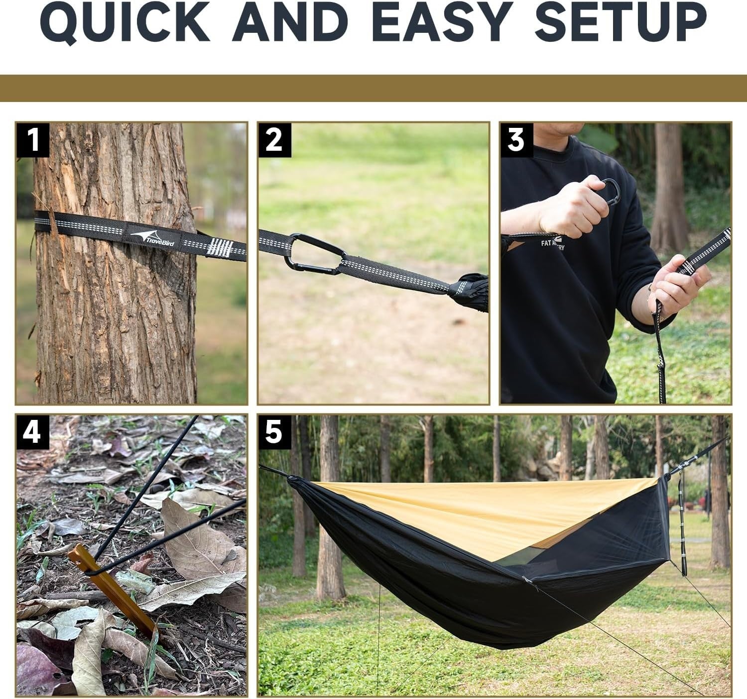 Camping Hammock with Mosquito Net & Sunshade | 290x140CM, 250KG Max Load