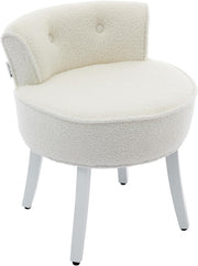 White Teddy Velvet Dressing Table Chair – Tufted Back Makeup Vanity Seat