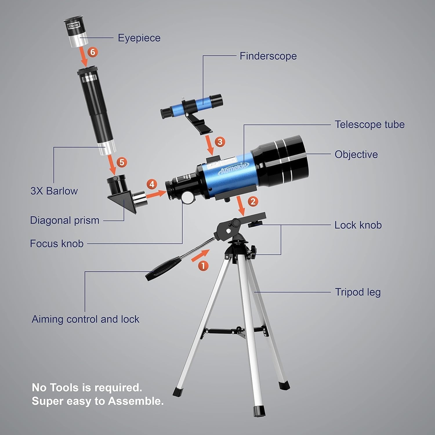 70mm Aperture 300mm Refractor Telescope for Kids & Adults with Tripod