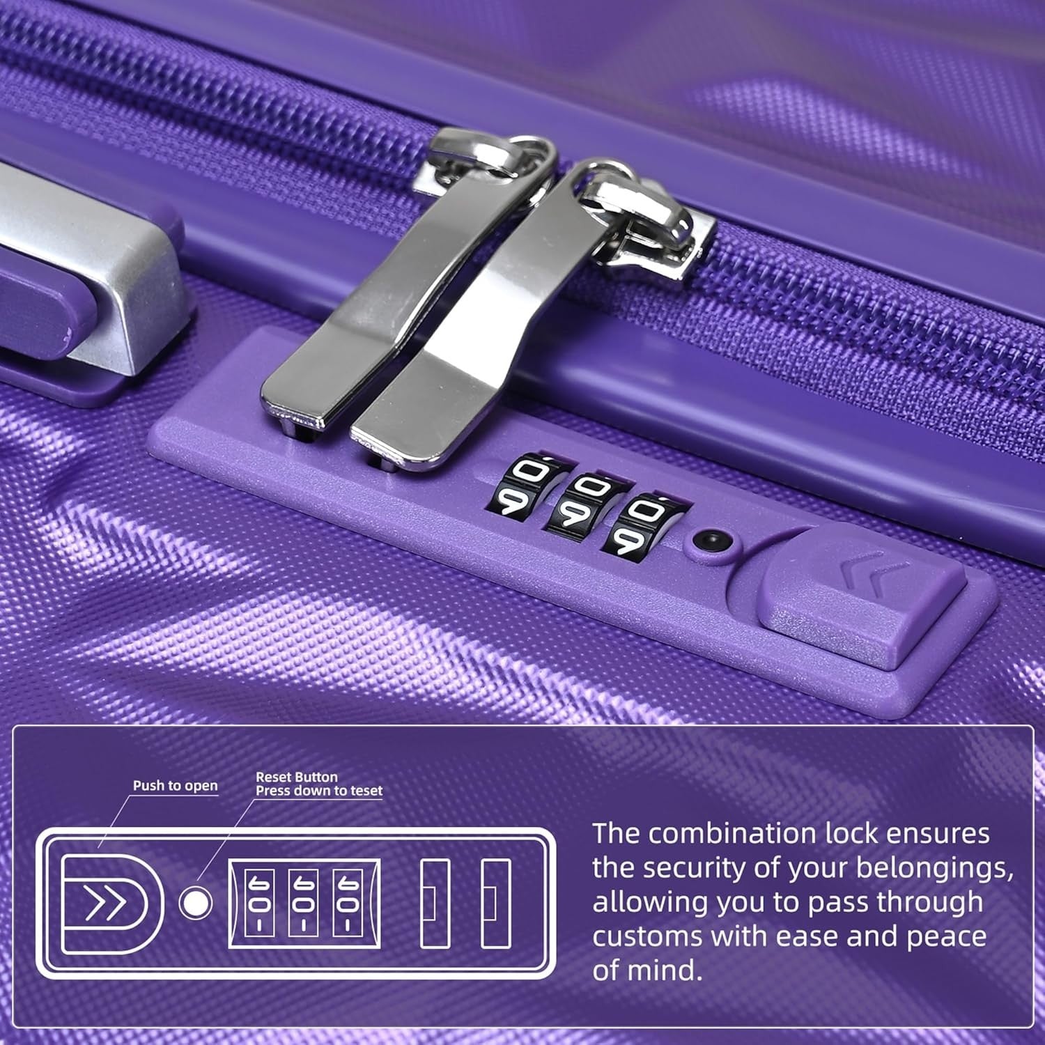 24 Inch Medium Hard Shell Suitcase 4 Dual Spinner Wheels Lock Purple