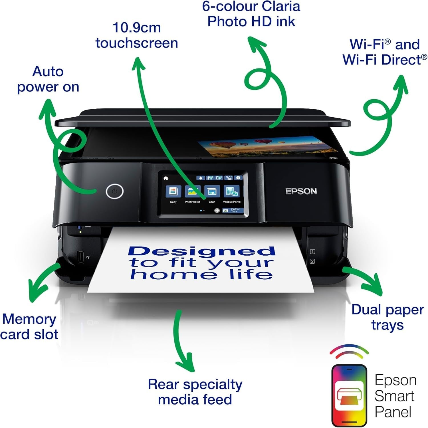 Wireless A4 Photo Printer XP-8700 6-Color Ink Duplex Touchscreen Black