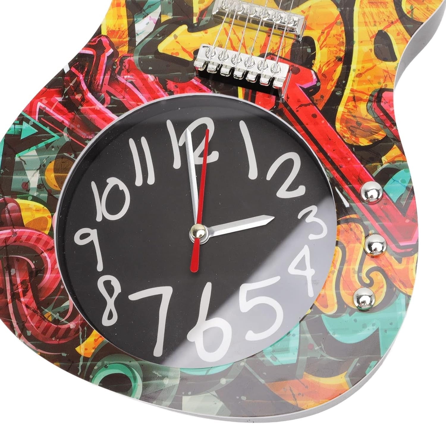Guitar Shape Wall Clock Retro Music Decor 21cm Silent Art Gift for Players