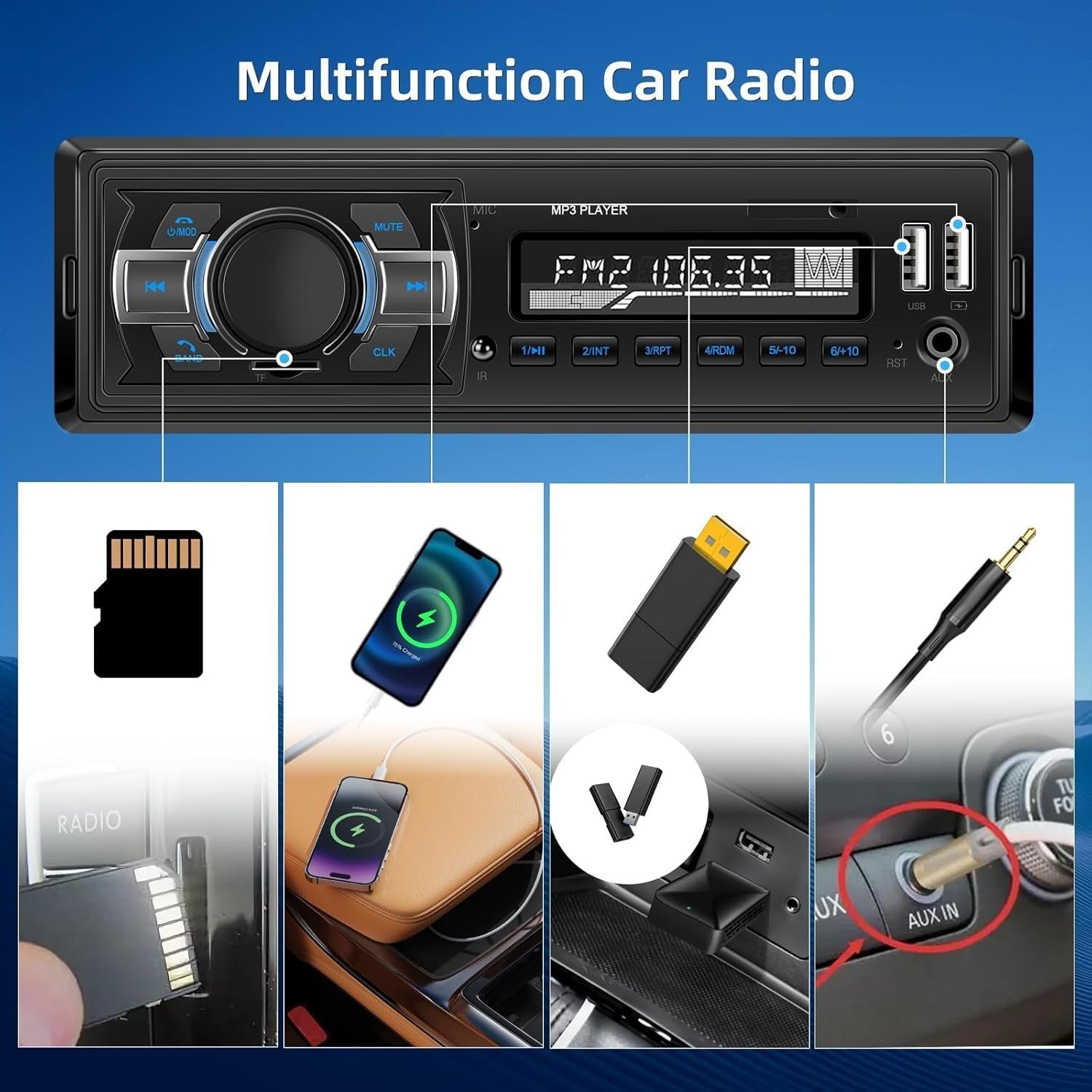 Single Din DAB Bluetooth Car Stereo FM Radio USB AUX TF Handsfree