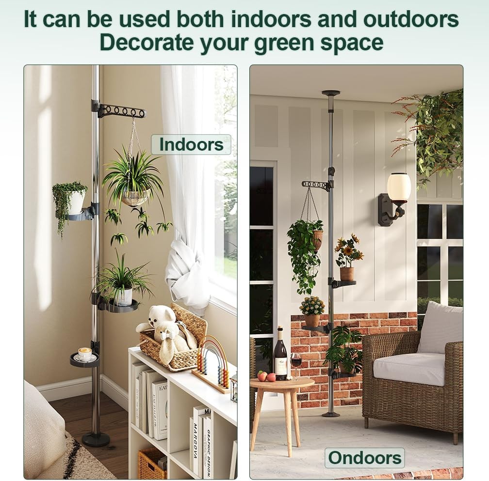 3 Tier Adjustable Indoor Plant Stand Floor to Ceiling Tension Pole Shelf Space S