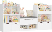 Kids Toy Storage Unit with Bench, 3 Drawers & 7 Shelves – White Organizer