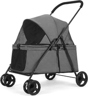 Dark Grey Dog Stroller 4 Wheel Heavy Duty Foldable Jogger Pram Small Medium