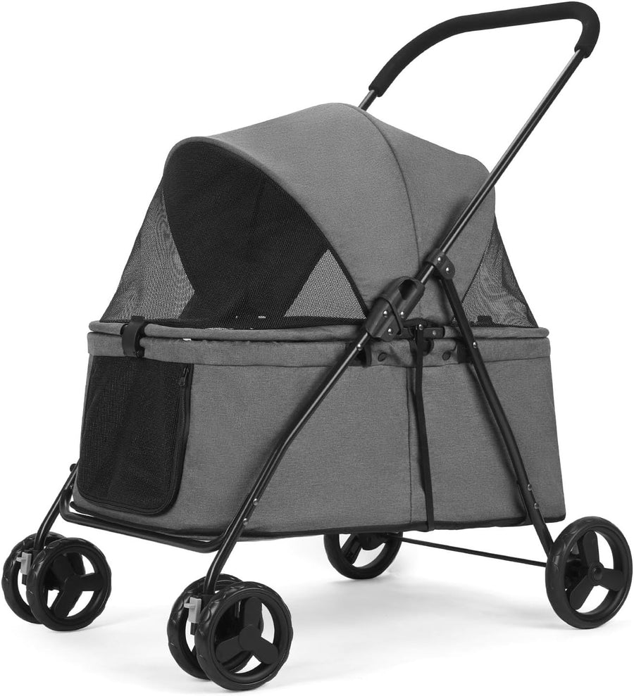 Dark Grey Dog Stroller 4 Wheel Heavy Duty Foldable Jogger Pram Small Medium