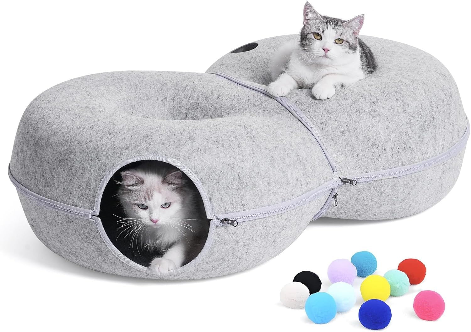 8 Shape Cat Tunnel Bed Large Peekaboo Donut Cave w 12 Toy Balls