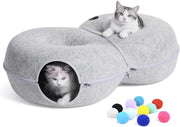 8 Shape Cat Tunnel Bed Large Peekaboo Donut Cave w 12 Toy Balls