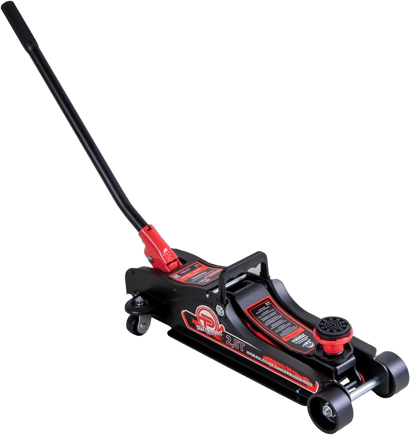 2.5 Ton Low Profile Trolley Jack 80–360mm w/ Case, SUV Adapter & Rubber Pads Red